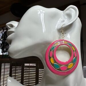 Statement multi color enamel paint dangle earrings